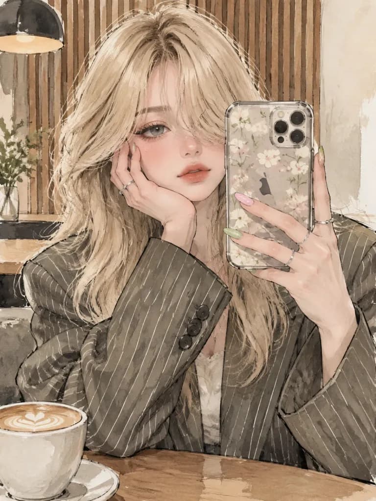 Chic Mirror Selfie Fashion Illustration
