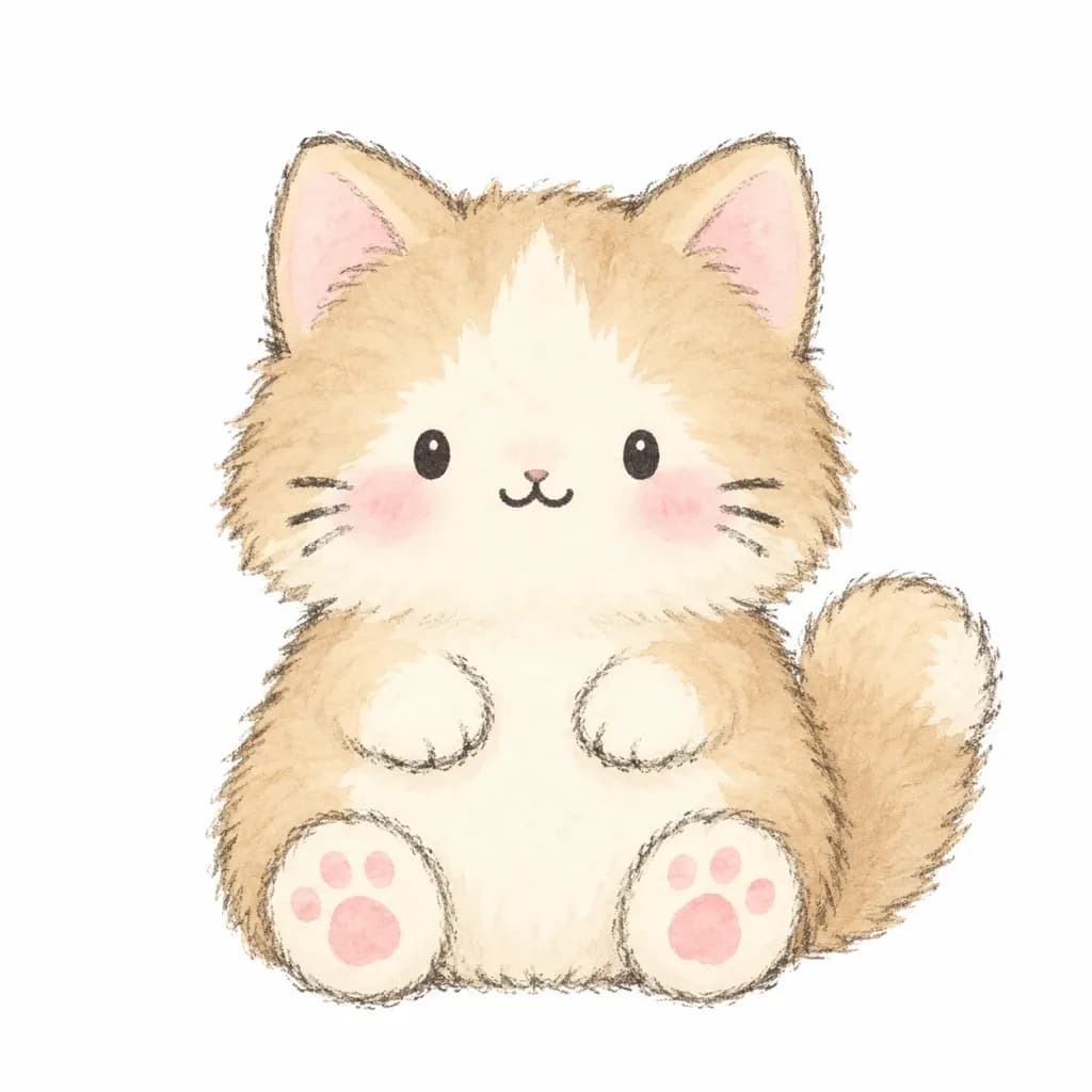 Kawaii Fluffy Watercolor Kitten Illustration