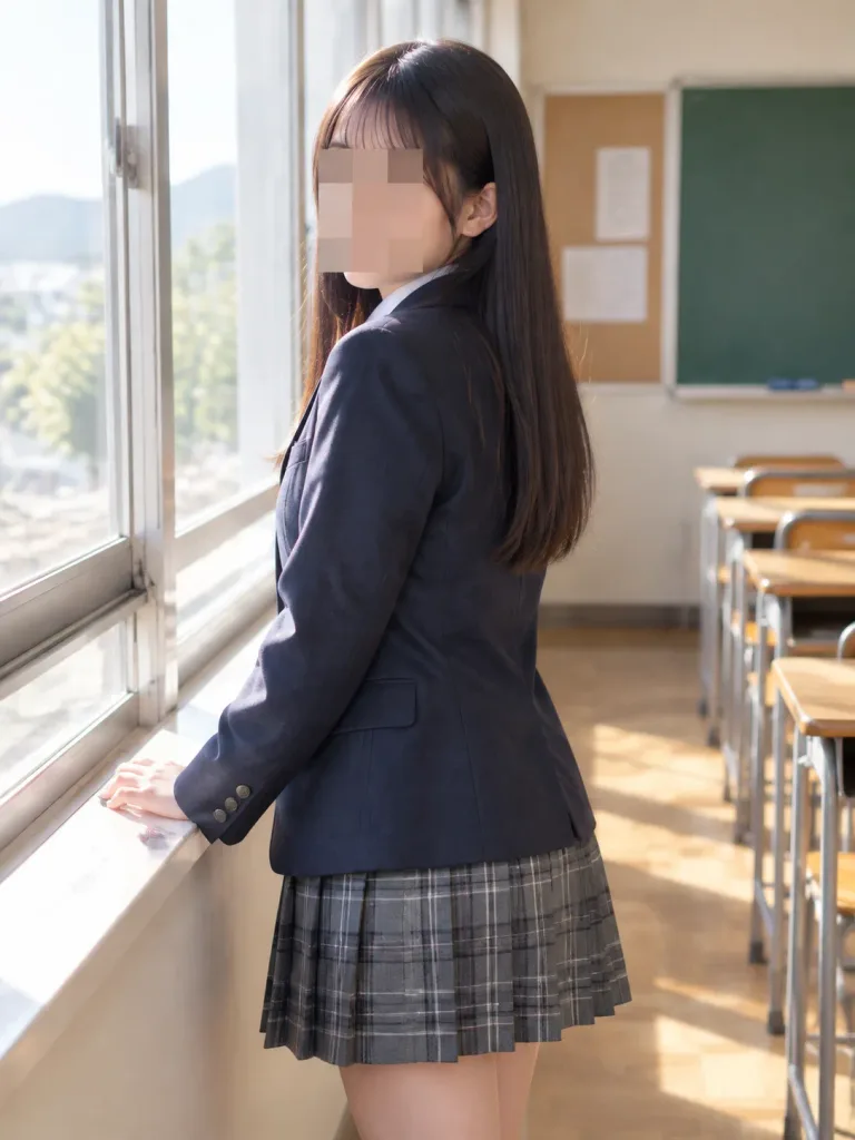Anonymized Japanese Schoolgirl by Classroom Window