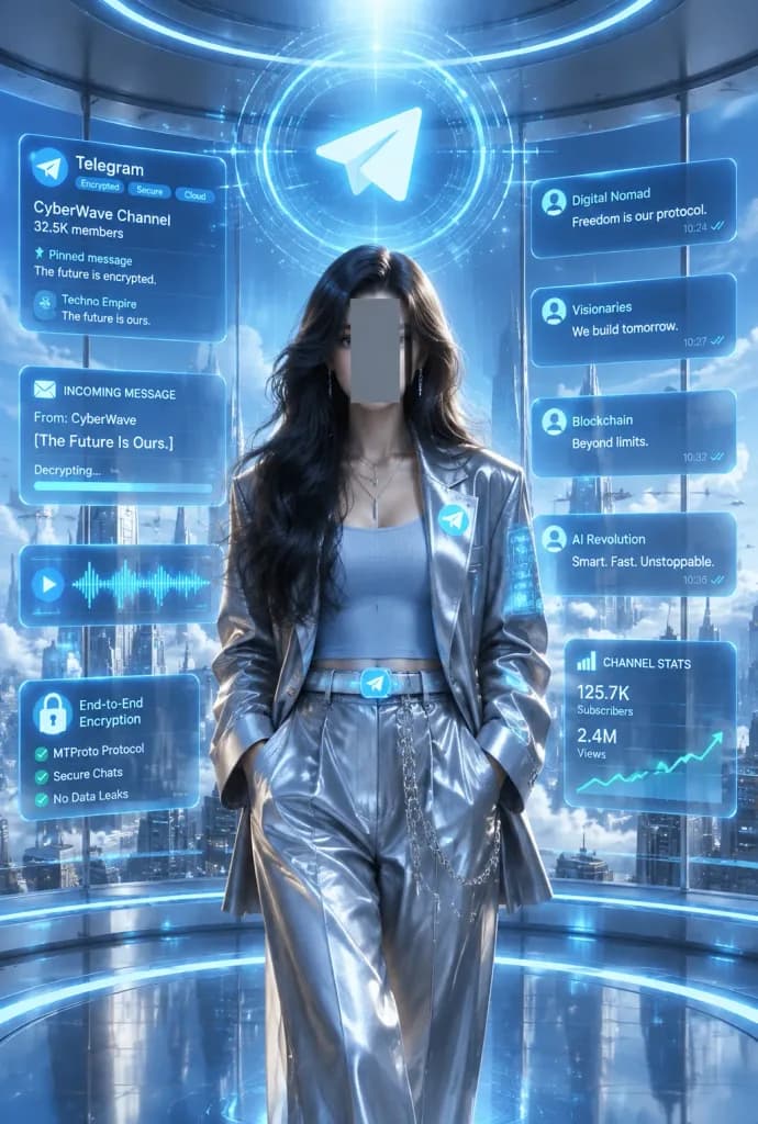 Футуристический постер кибер-хаба Telegram