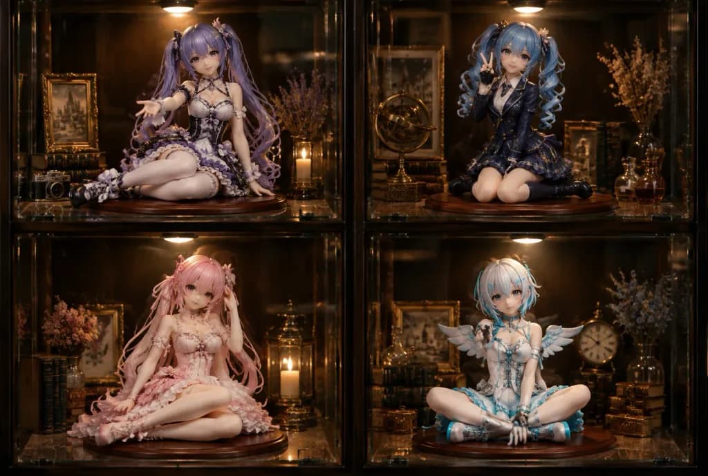 Anime Idol Figures in Glass Showcase