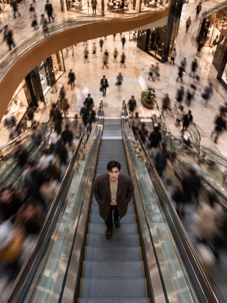Overhead Escalator Luxury Mall Portrait