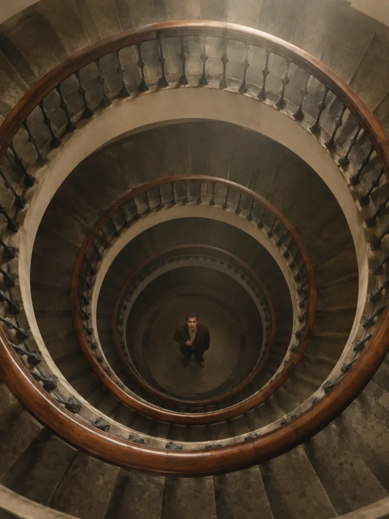 Solitary Man in Spiral Staircase Vortex