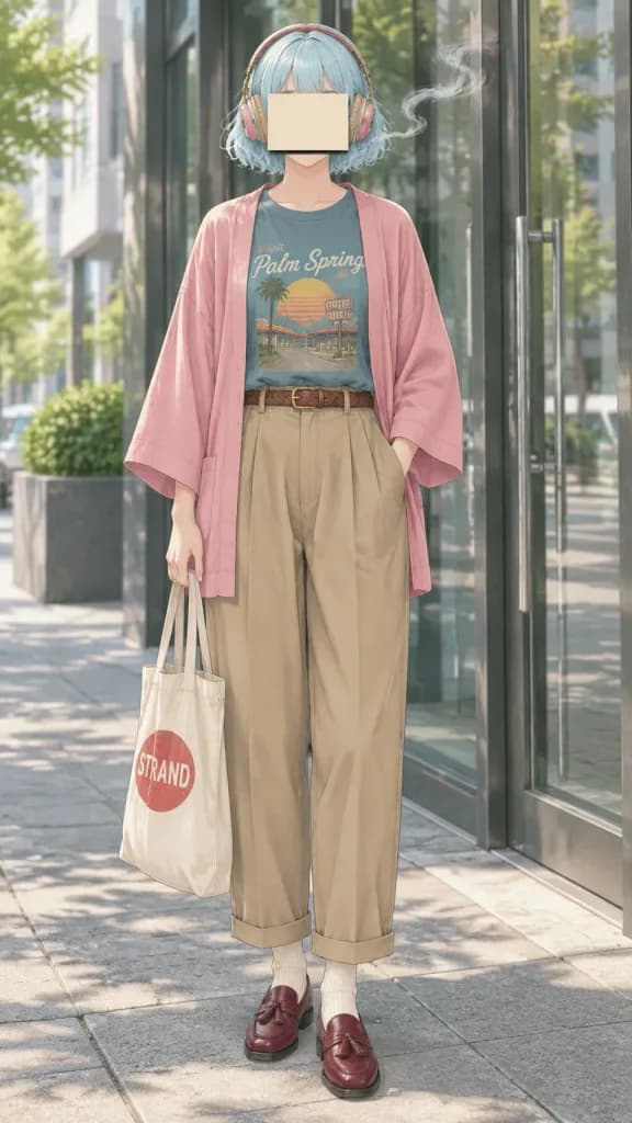 Anime Street Fashion Woman with Headphones