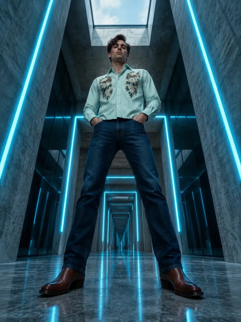 ブルータリズム回廊のローアングル・ファッション写真
