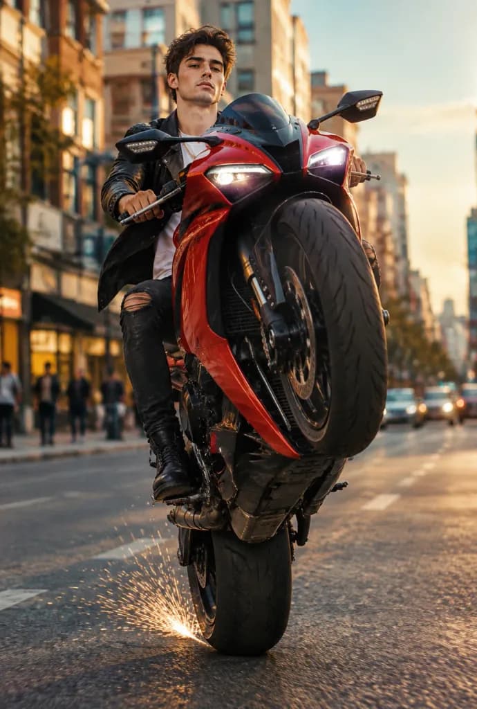 Sport Motorcycle Wheelie Street Stunt