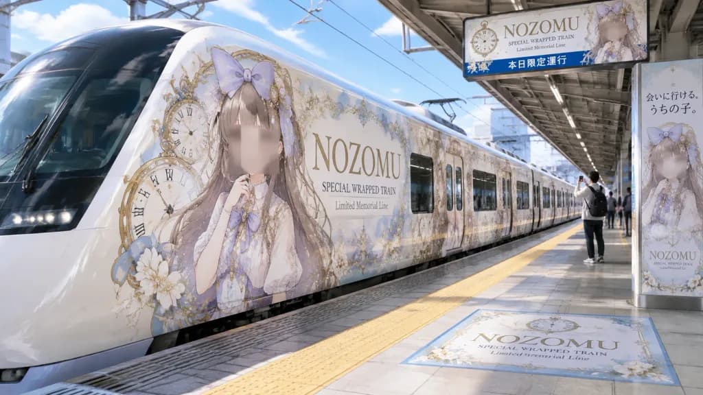 Anime Character Wrapped Express Train in Station