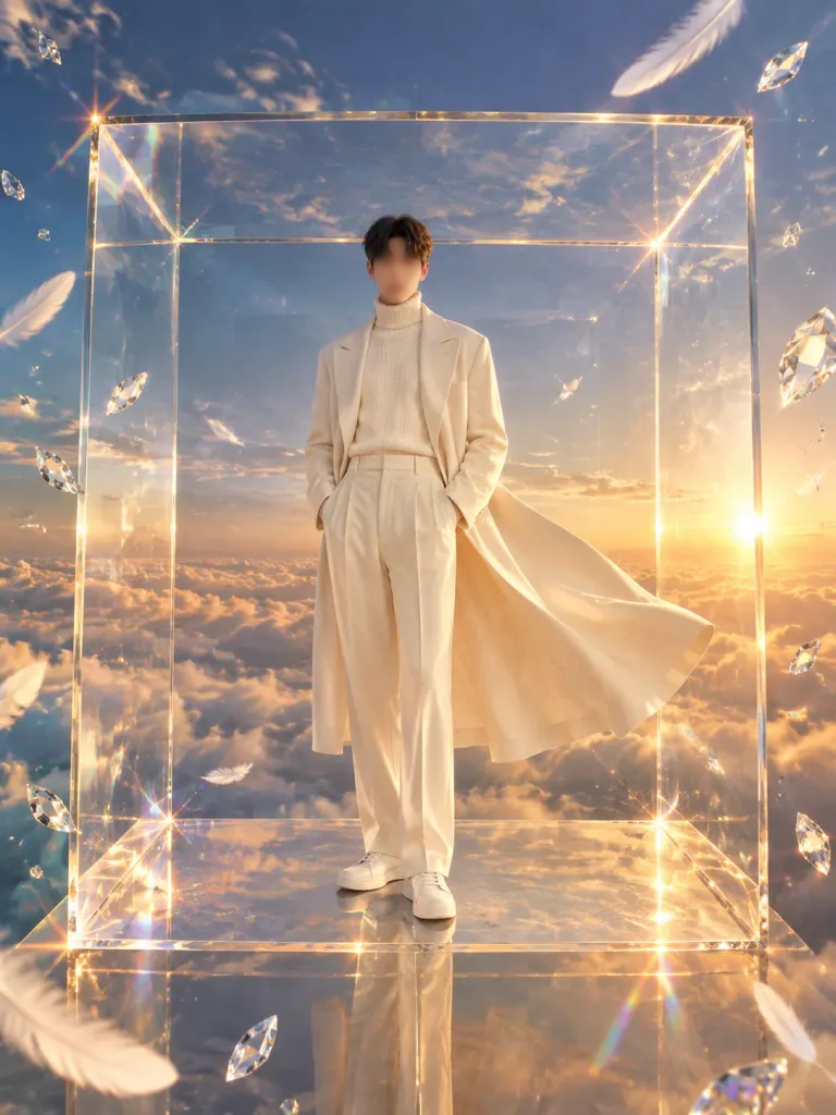 Fashion Portrait in Cloud Glass Cube