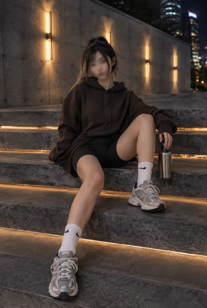 夜景都市健身階梯人像