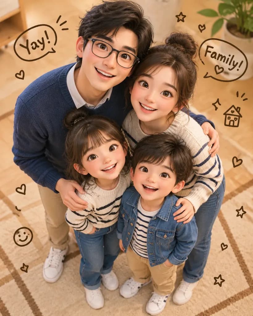 スタイライズド3Dアニメ家族ポートレート