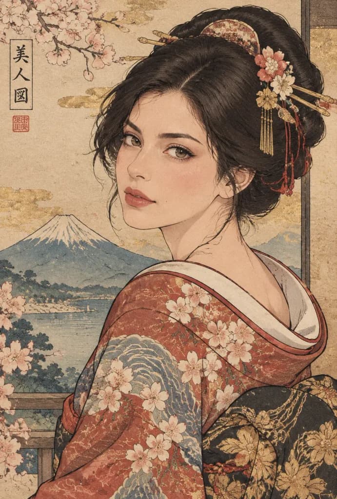 Modern Anime Ukiyo-e Bijin-ga Transformation