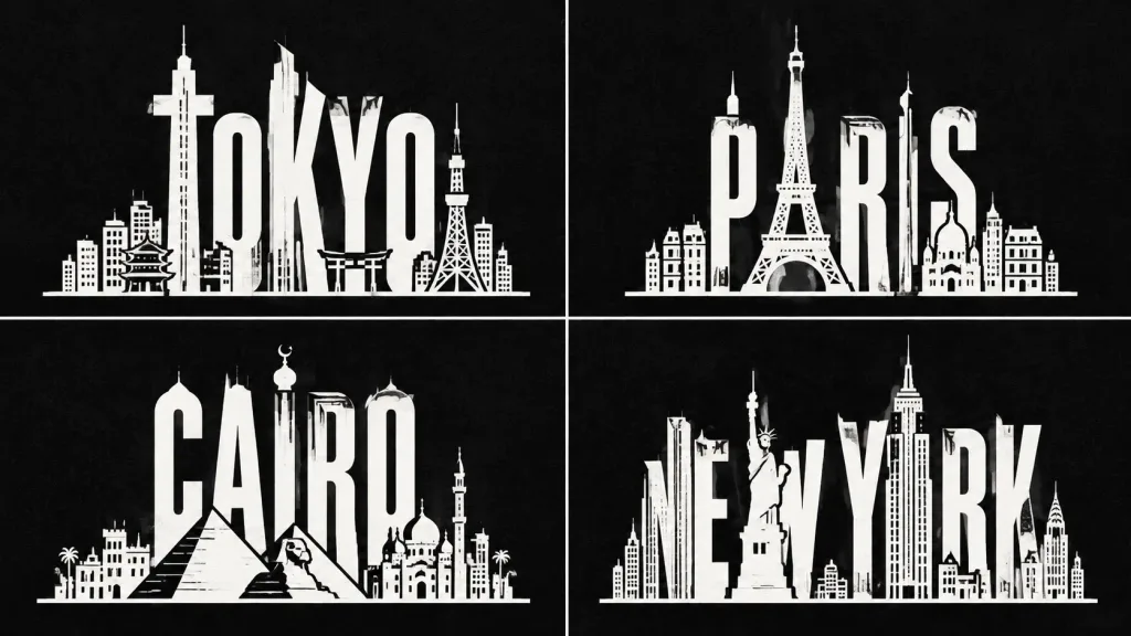 Architectural Skyline Typography Poster Grid