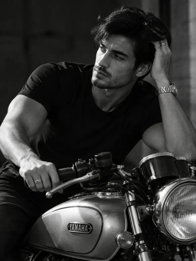 B&W Moody Motorcycle Portrait