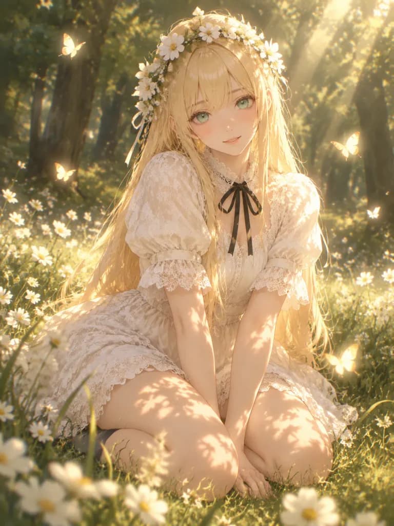 Anime Girl in Golden Hour Meadow