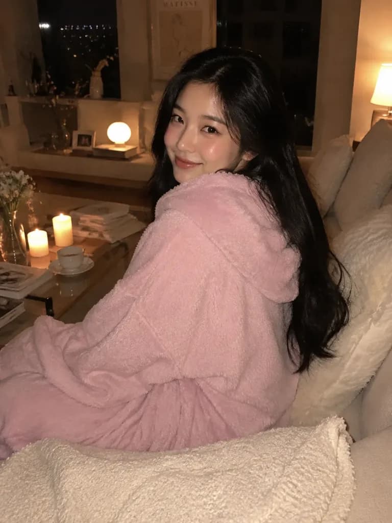 溫馨韓式客廳夜間人像