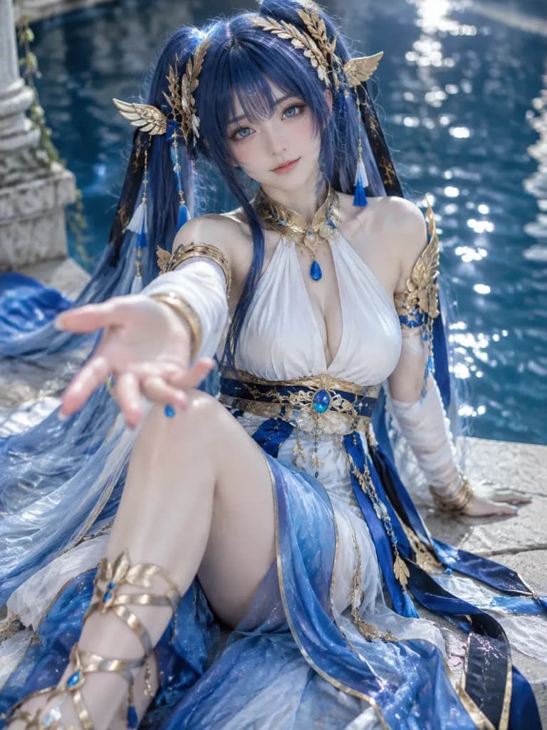 Water Goddess Cosplay by the Pool