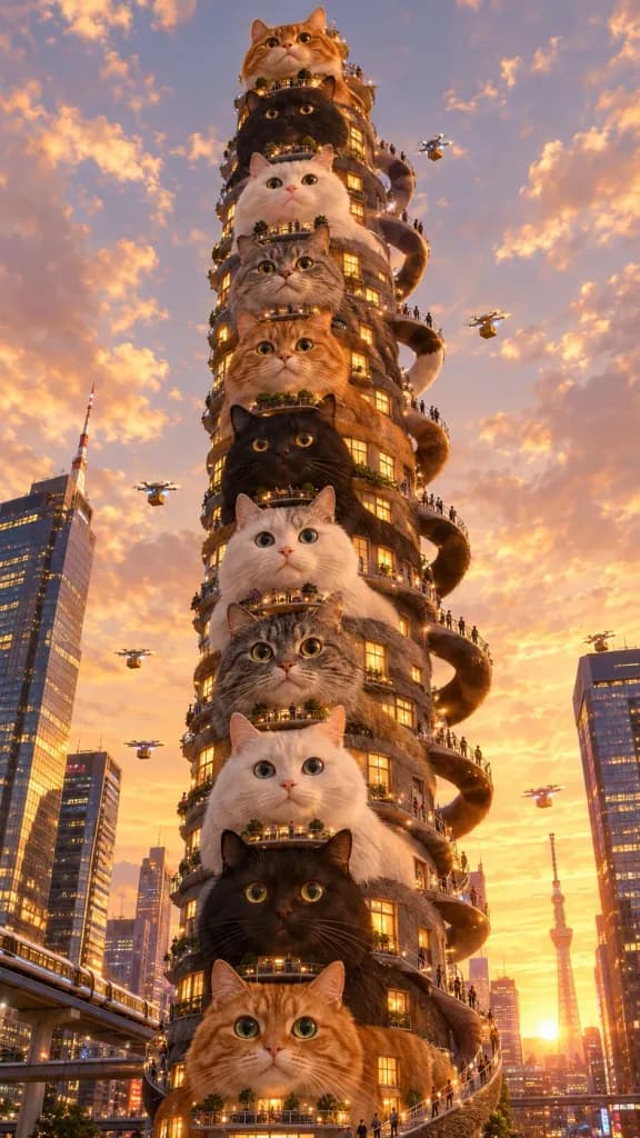 Futuristic Tokyo Cat Skyscraper