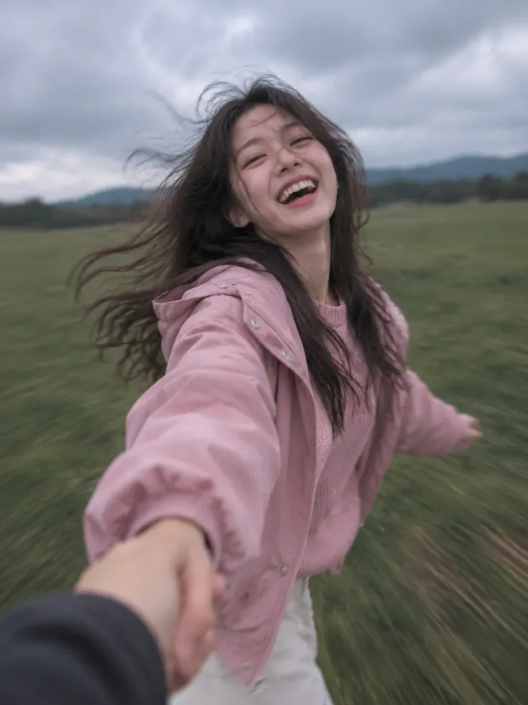 들판에서 회전하는 1인칭 시점 스냅