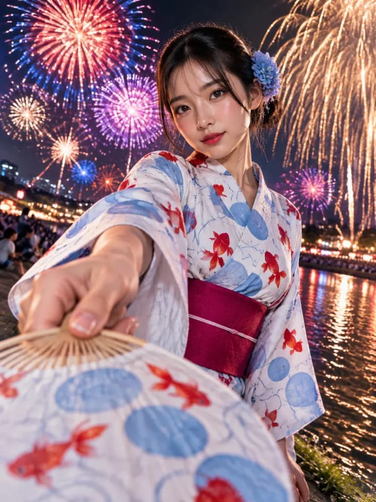 花火大会の浴衣ポートレート