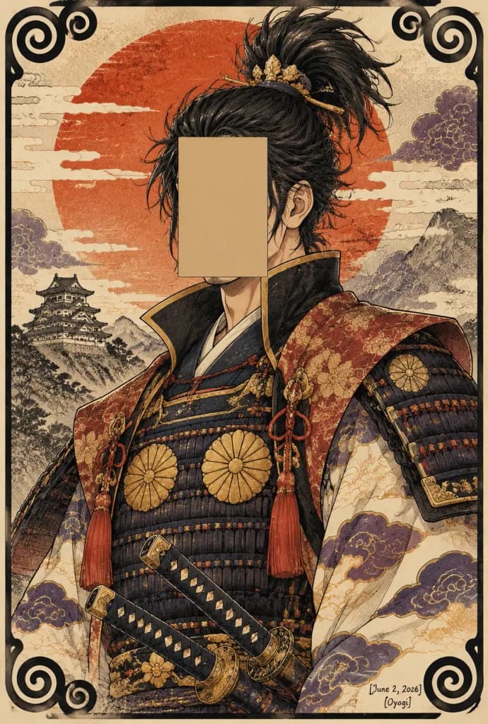 Ukiyo-e Warlord Portrait with Masked Face