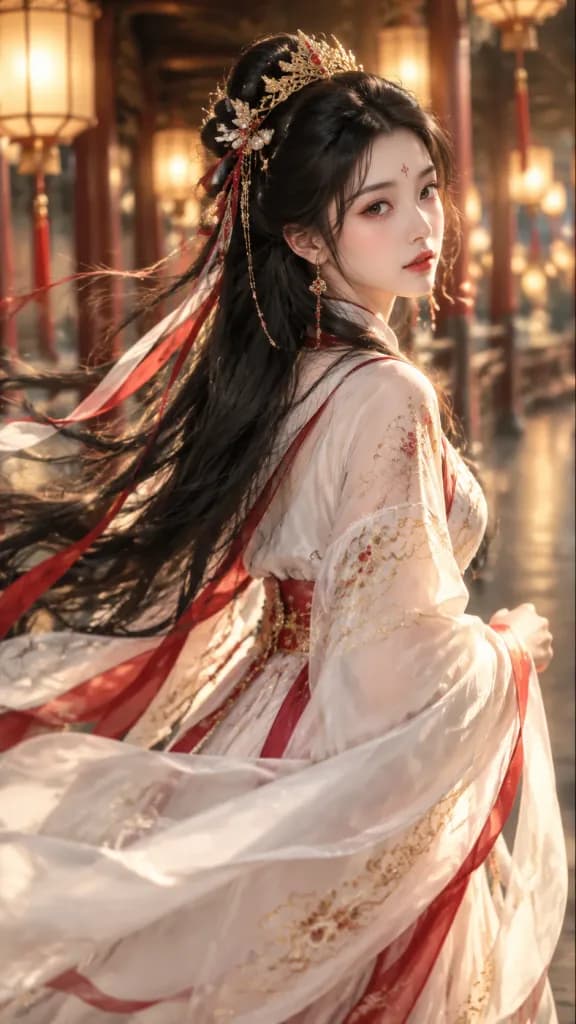 Xianxia Maiden Looking Back in Corridor