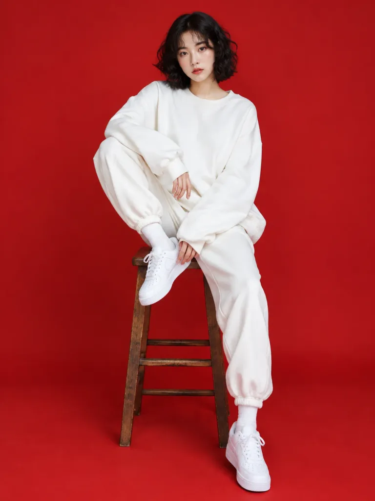 레드 배경 에디토리얼 스튜디오 인물 사진