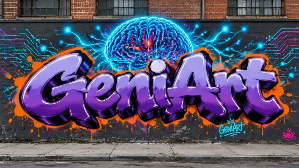 Futuristic Neon Brain Street Graffiti
