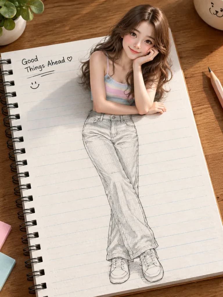 3D Illusion Notebook Sketch Girl