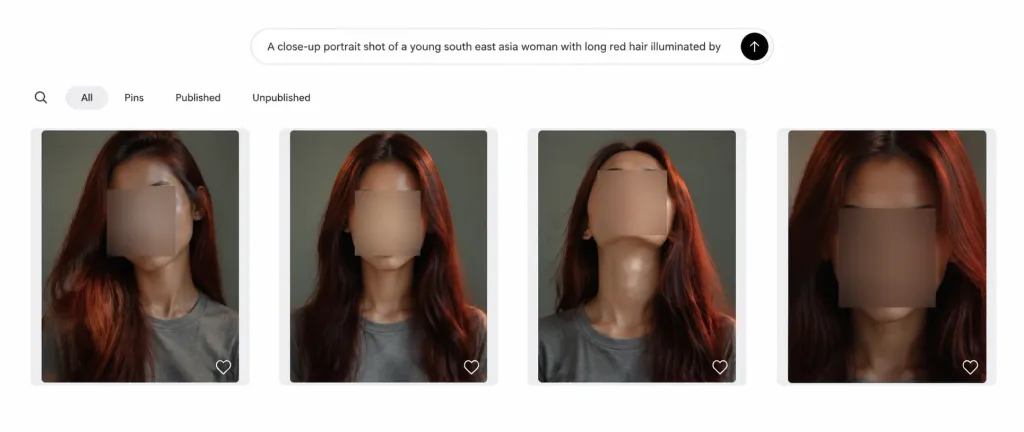 모자이크 인물 사진이 포함된 미니멀 AI 갤러리 UI