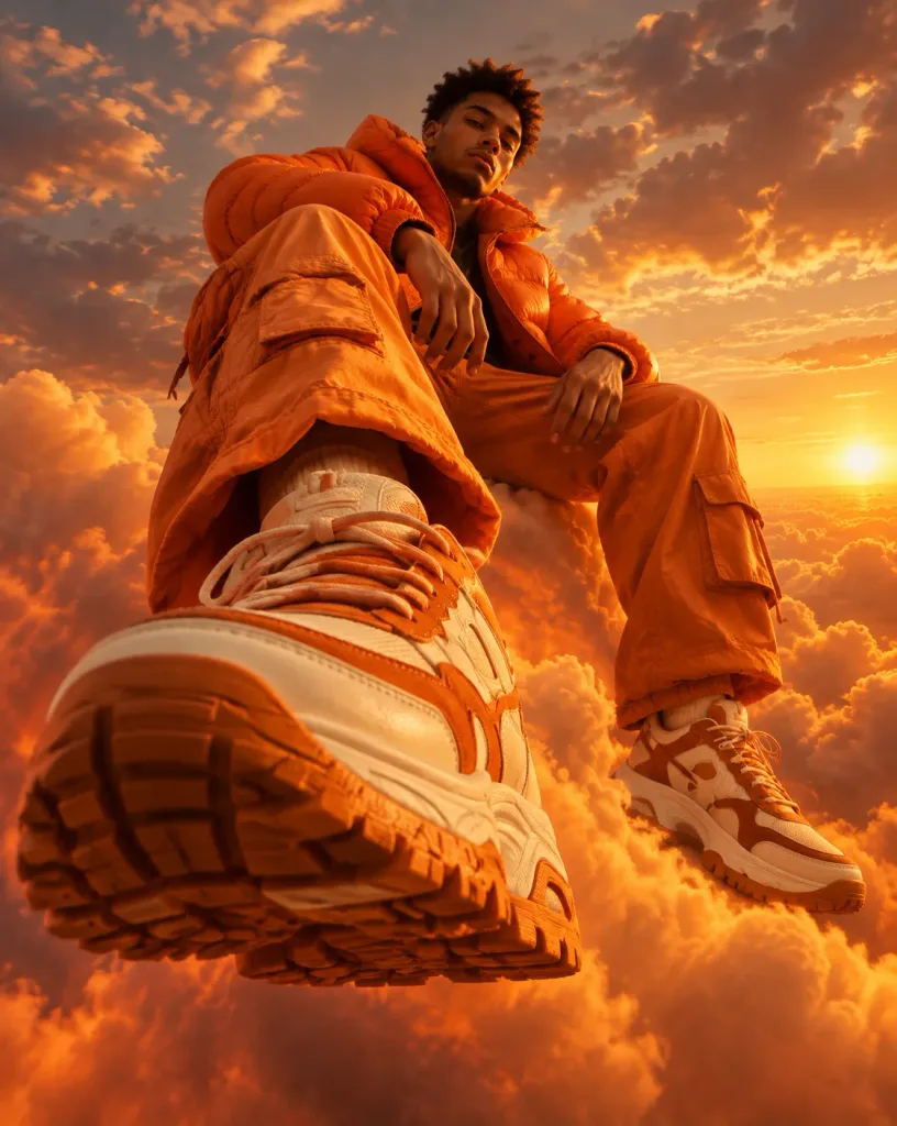 Streetwear Model Above Sunset Clouds