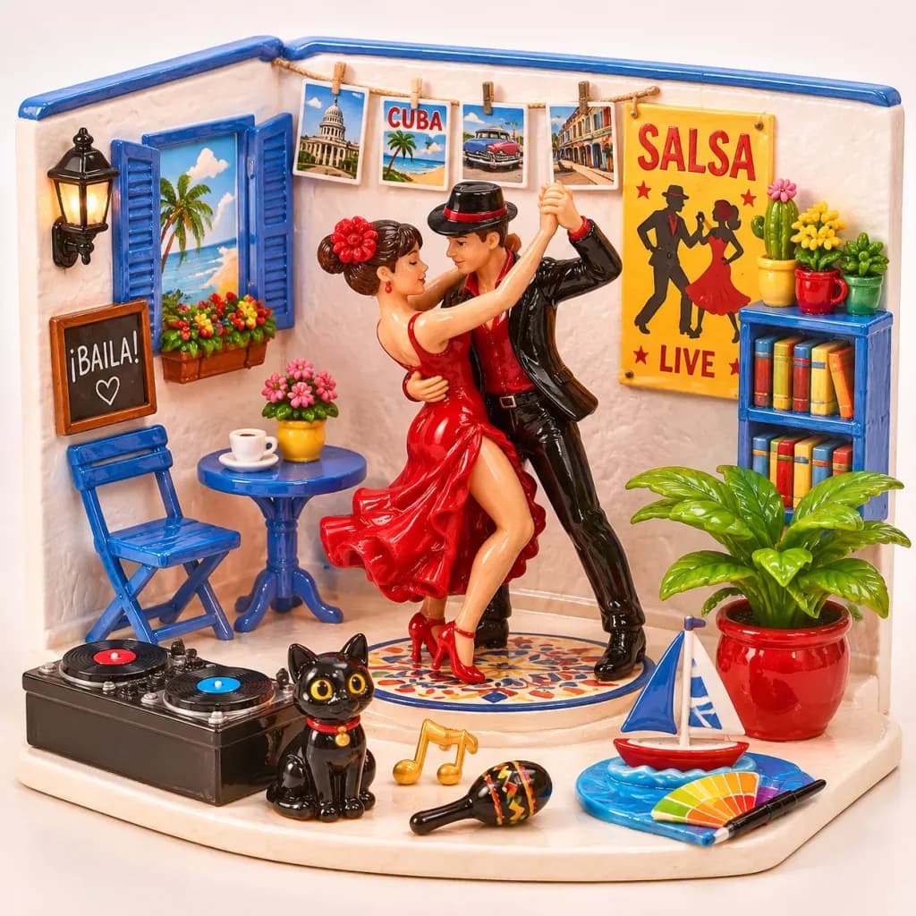 Miniature Salsa Dancing Ceramic Diorama