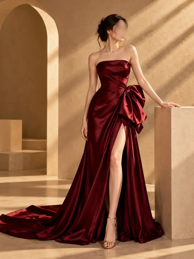 Burgundy Satin Couture Editorial Portrait