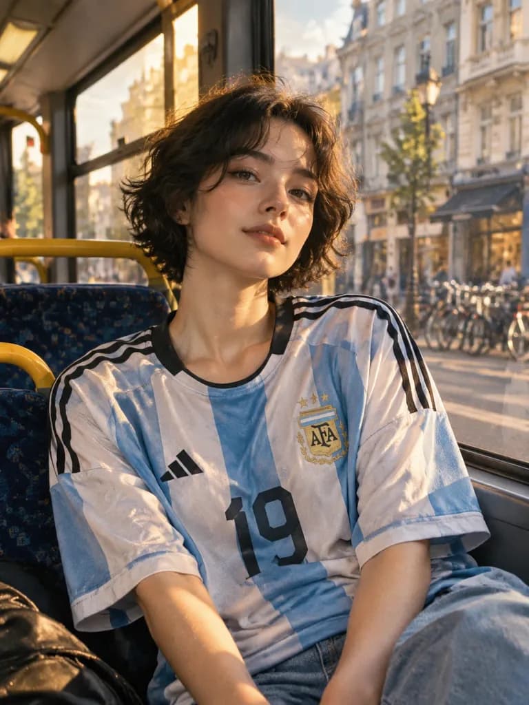 Golden Hour City Bus Candid Portrait