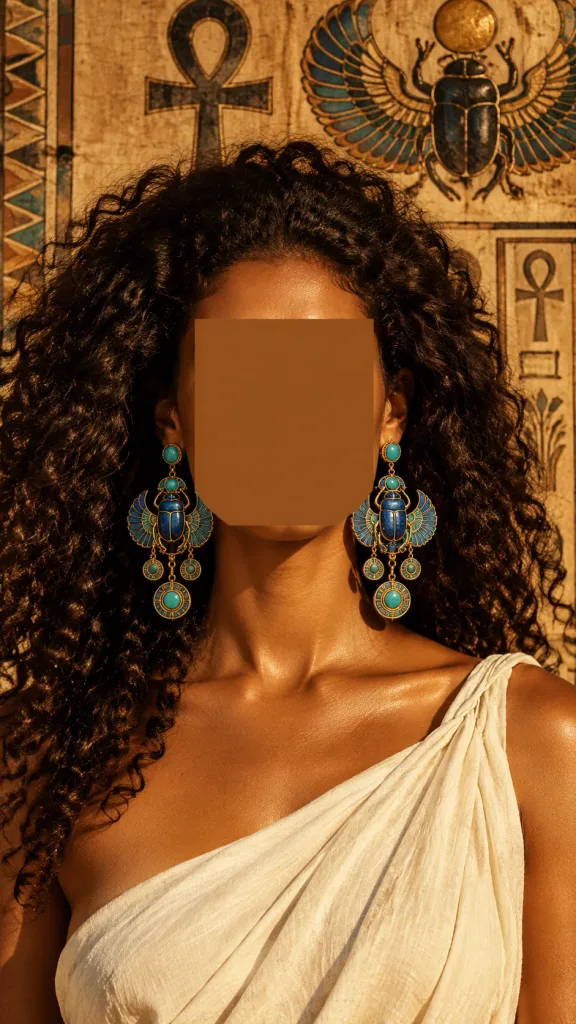 Egyptian Royalty Scarab Earring Portrait