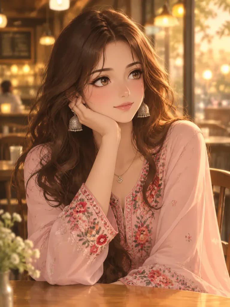 Anime Portrait in Golden Hour Cafe
