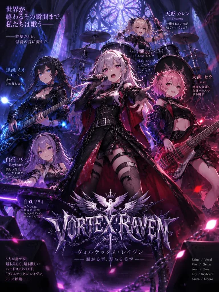 アニメロックバンドのキービジュアルポスター