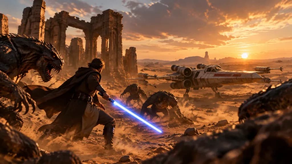 Jedi and X-Wing Desert Battle