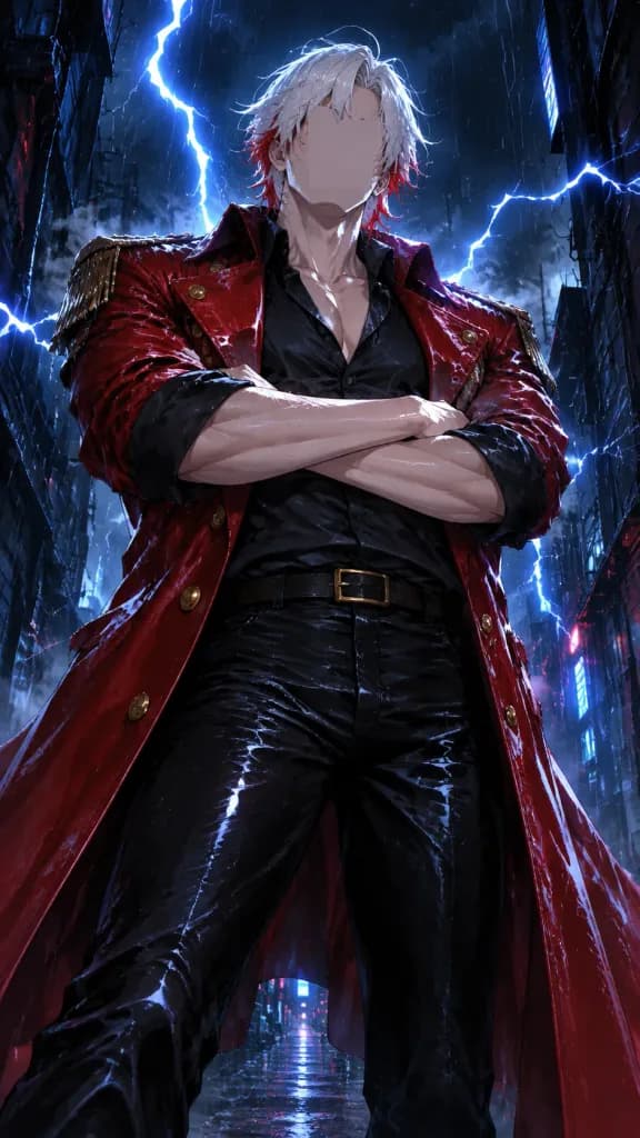 Anime Swordsman in Red Trench Coat