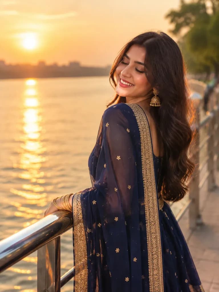 Golden Hour South Asian Riverside Portrait