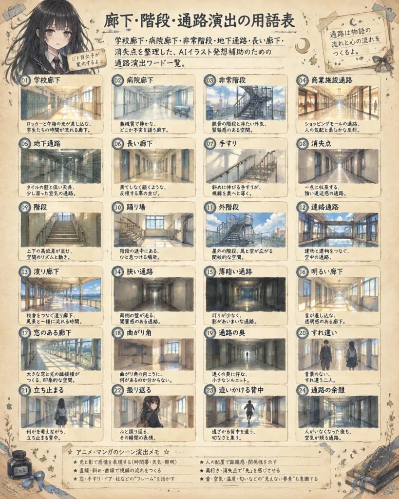 Japanese Corridor and Stairway Vocabulary Chart