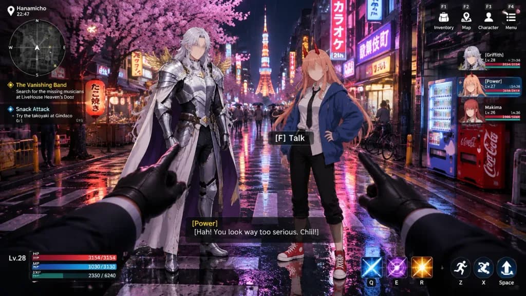 Anime RPG Tokyo Rain Game HUD