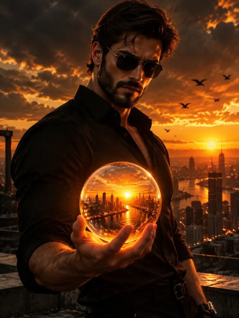 Cinematic Rooftop Portrait with Glowing Orb