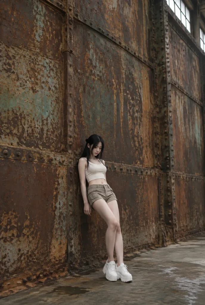 工業的な錆壁スナップポートレート