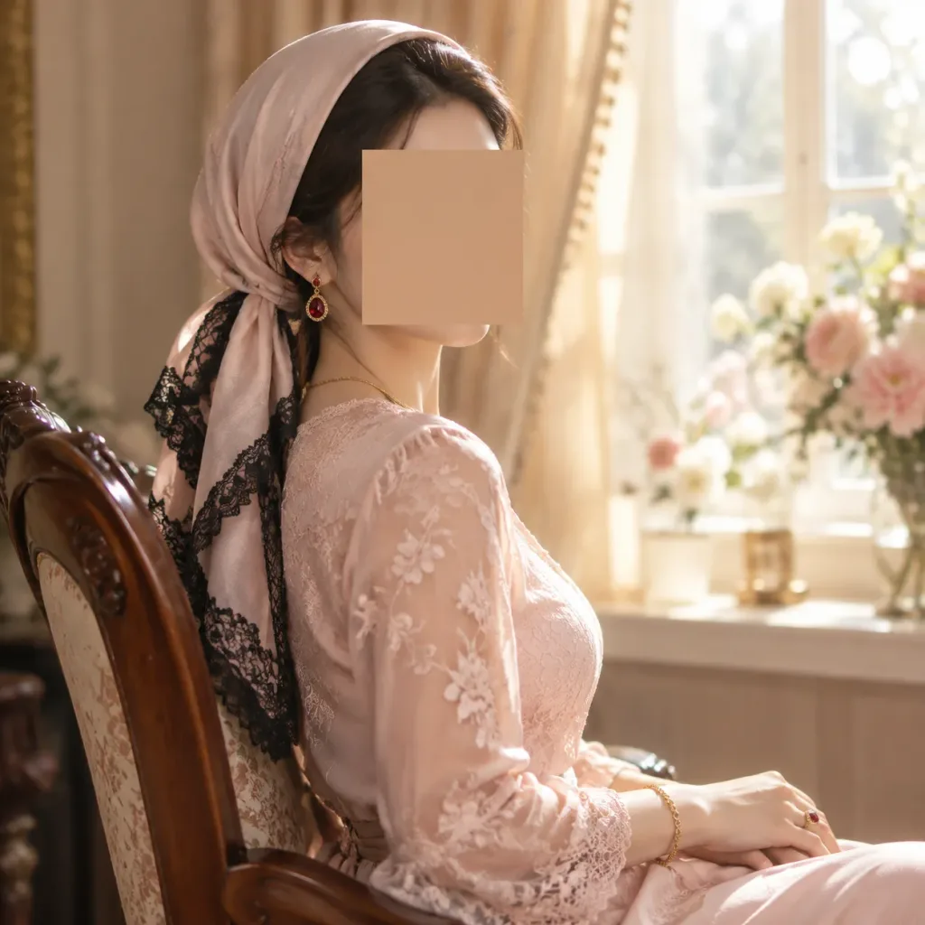 Blush Lace Portrait with Silk Headscarf