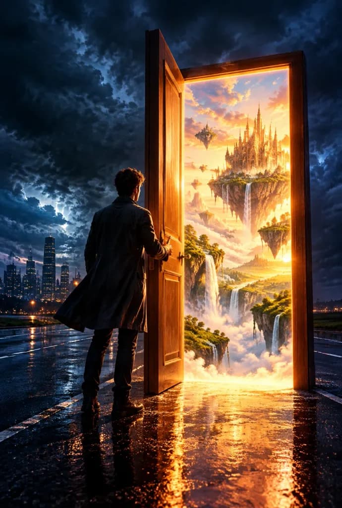 Portal Between Rainy Street and Dreamscape