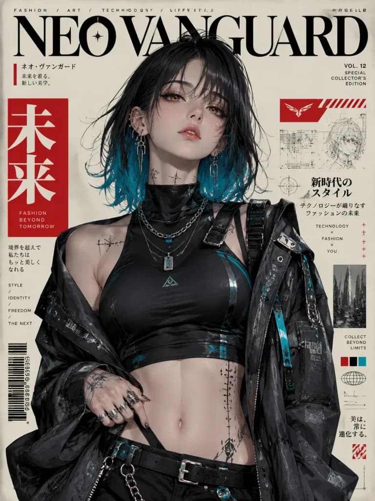 賽博龐克動漫時尚雜誌封面