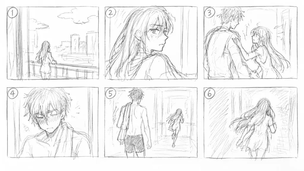 Rough Pencil Storyboard Grid Sketch