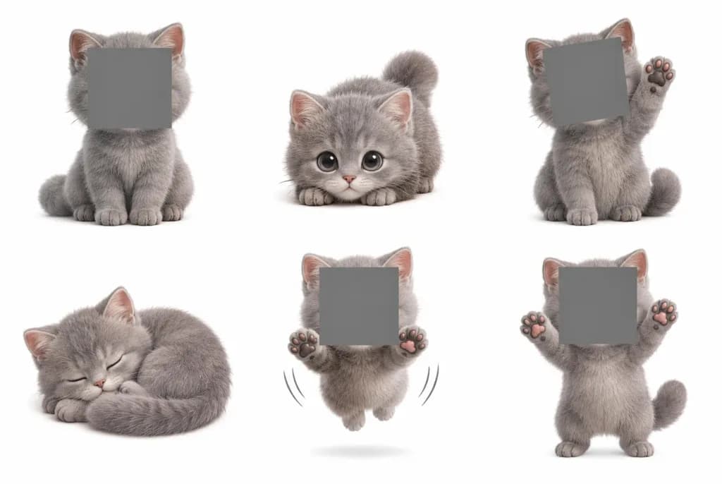 Gray Kitten Emoticon Sticker Sheet