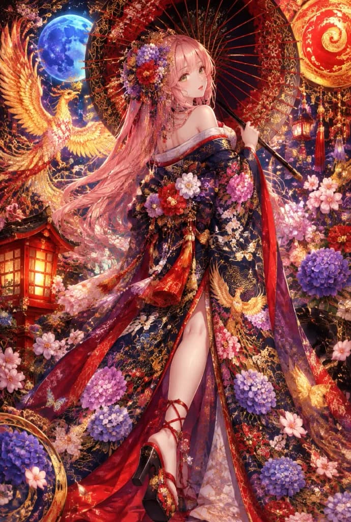 Maximalist Retro Anime Kimono Maiden