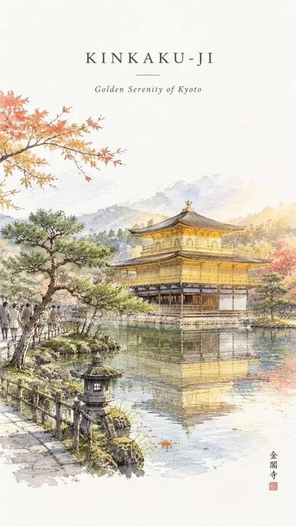 金阁寺水彩风格旅行海报